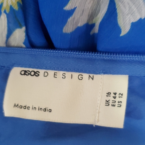 ASOS DESIGN Blue Floral Print Ruffle Maxi Dress Size 12 - Picture 11 of 14